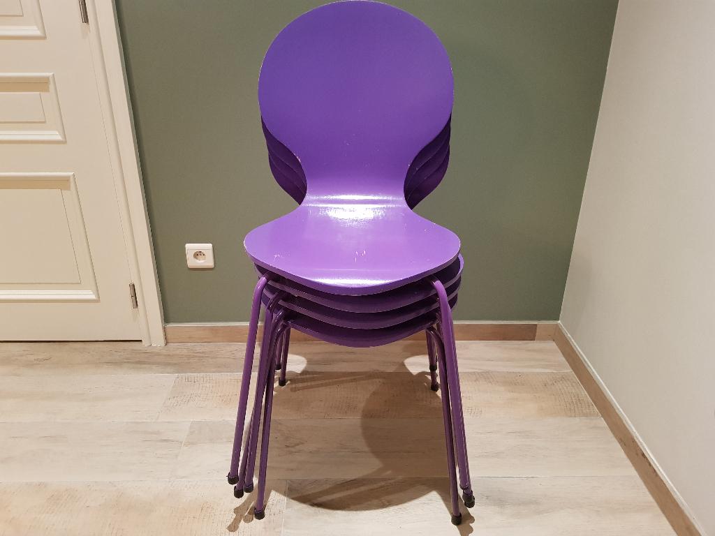set van 4 retro-moderne stoelen (€2/stoel), Huis en Inrichting, Stoelen, Ophalen, Gebruikt, Hout