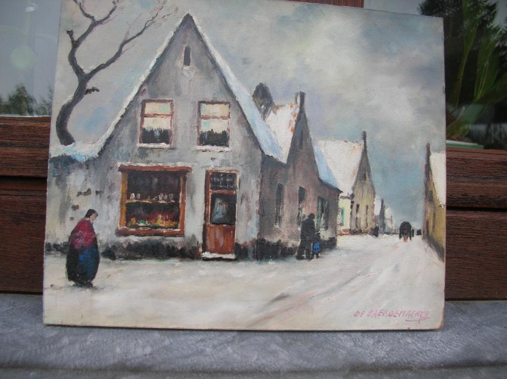 GESIGNEERD DOOR /BAERDEMAEKER EEN BESNEEUWD LANDSCHAP, Antiek en Kunst, Ophalen of Verzenden