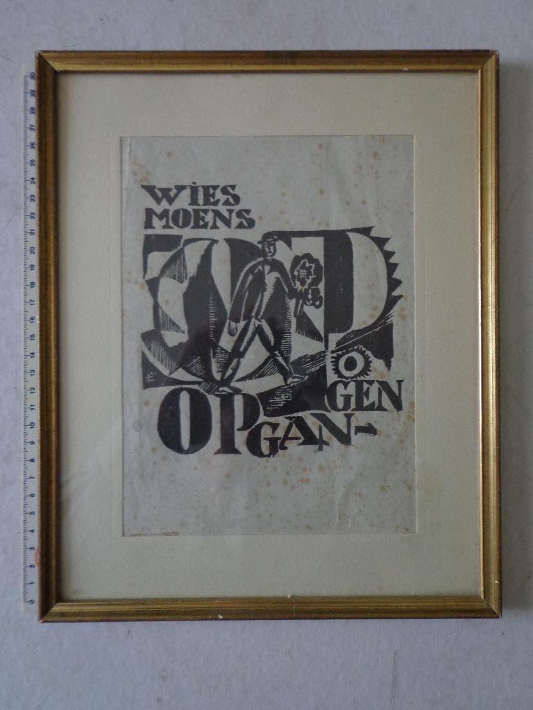 Houtsnede Jozef Cantré titelpagina van Wies Moens Opgangen, Antiek en Kunst, Kunst | Etsen en Gravures, Ophalen of Verzenden, Houtsnede