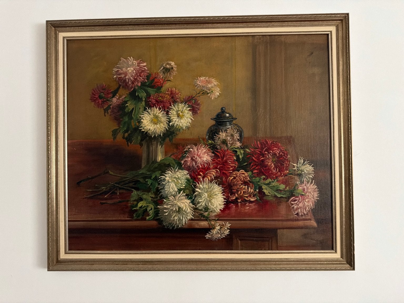 Groot gesigneerd schilderij Jean-Baptiste Coene (1926), Antiek en Kunst, Ophalen, Doek, Stilleven, Gesigneerd