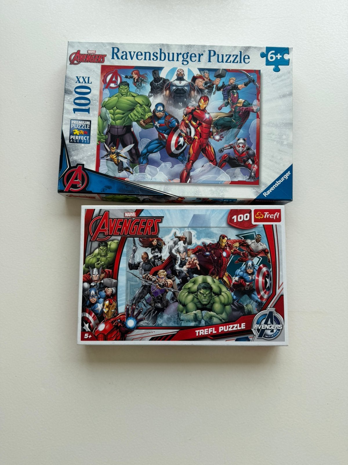 2x Avengers puzzel – 100 stukjes – Ravensburger & Trefl, Kinderen en Baby's, Ophalen, Meer dan 50 stukjes, Zo goed als nieuw, 4 tot 6 jaar