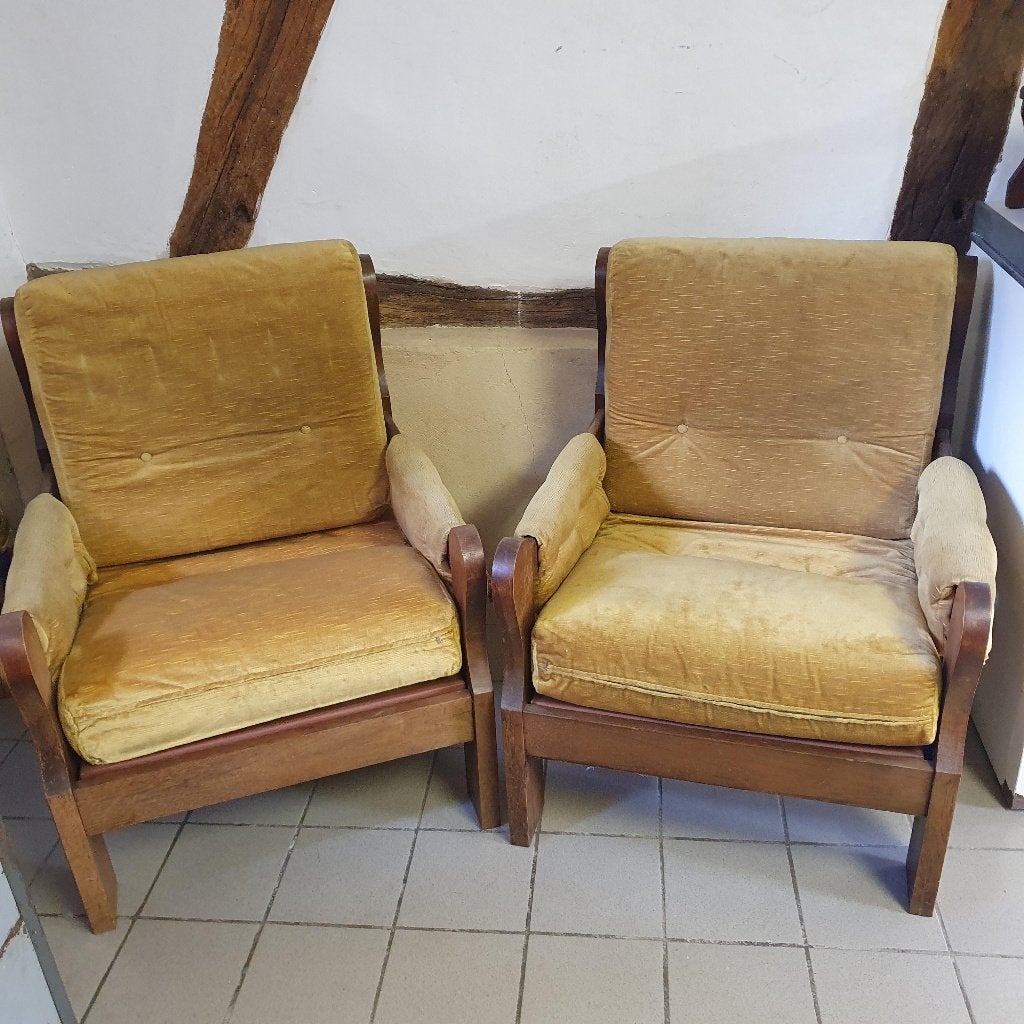 2 fauteuils en bois et tissu, 75 à 100 cm, Enlèvement, Utilisé, 50 à 75 cm