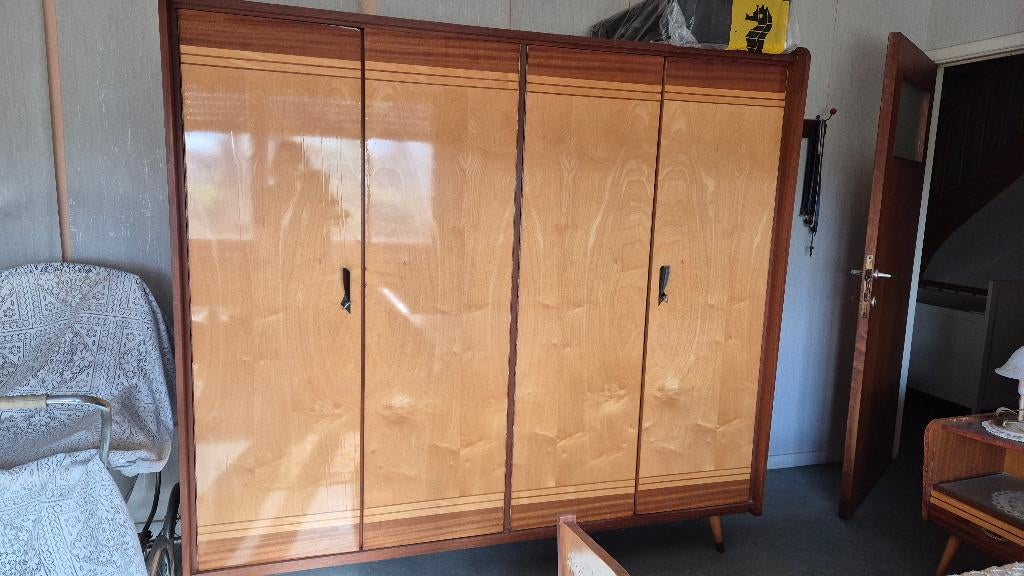 Vintage slaapkamer (kast en bed), Huis en Inrichting, Ophalen, Gebruikt, Tweepersoons, Vintage