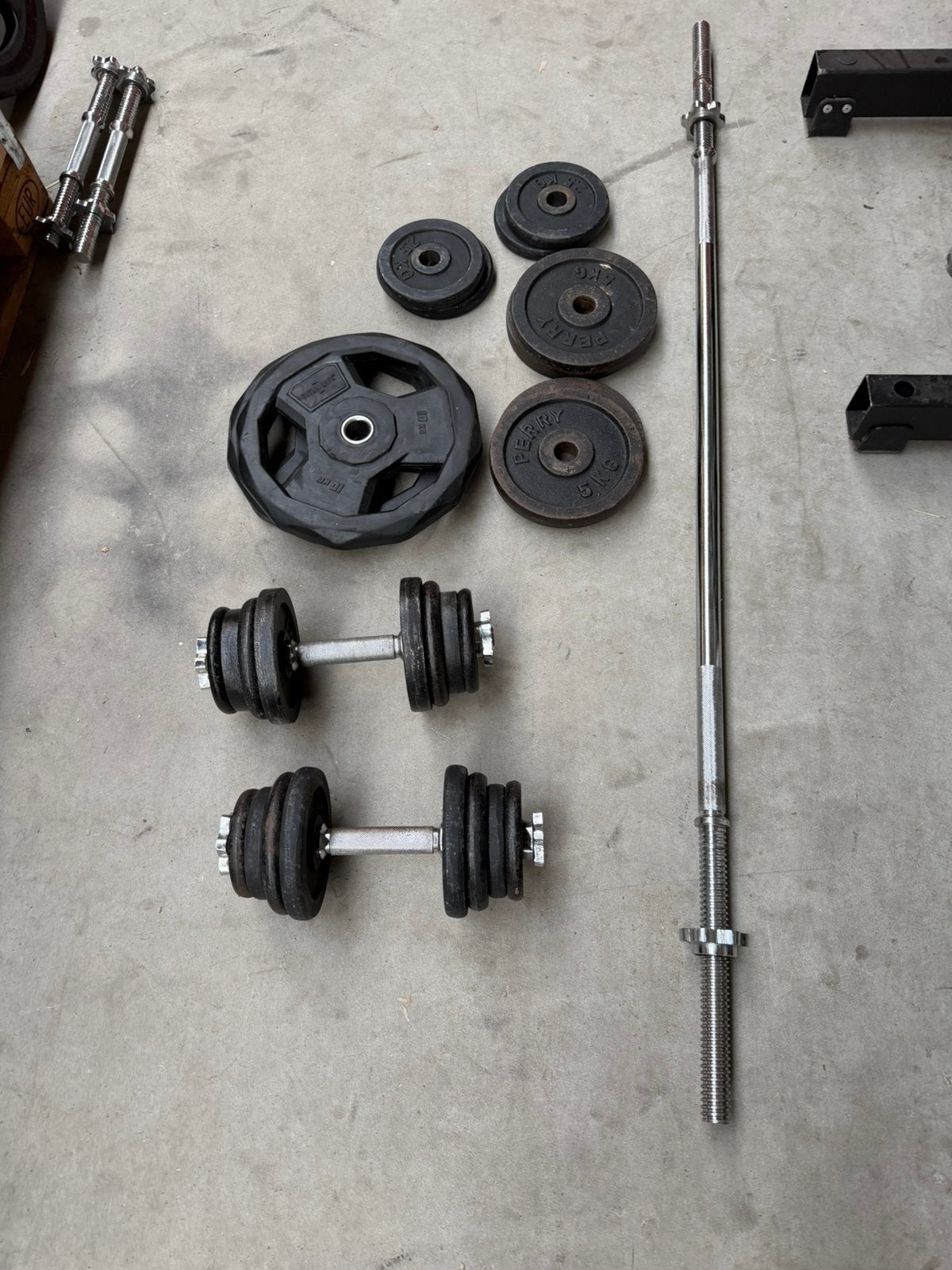 Dumbells 2x14,5kg , Halterstang ,50kg Gewichten, Sport en Fitness, Ophalen, Gebruikt, Halterschijven