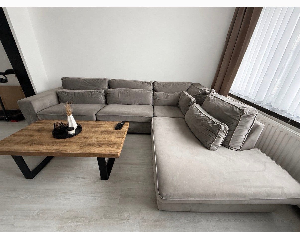 Fauteuil d’angle gris en bon etat, Ophalen, Zo goed als nieuw