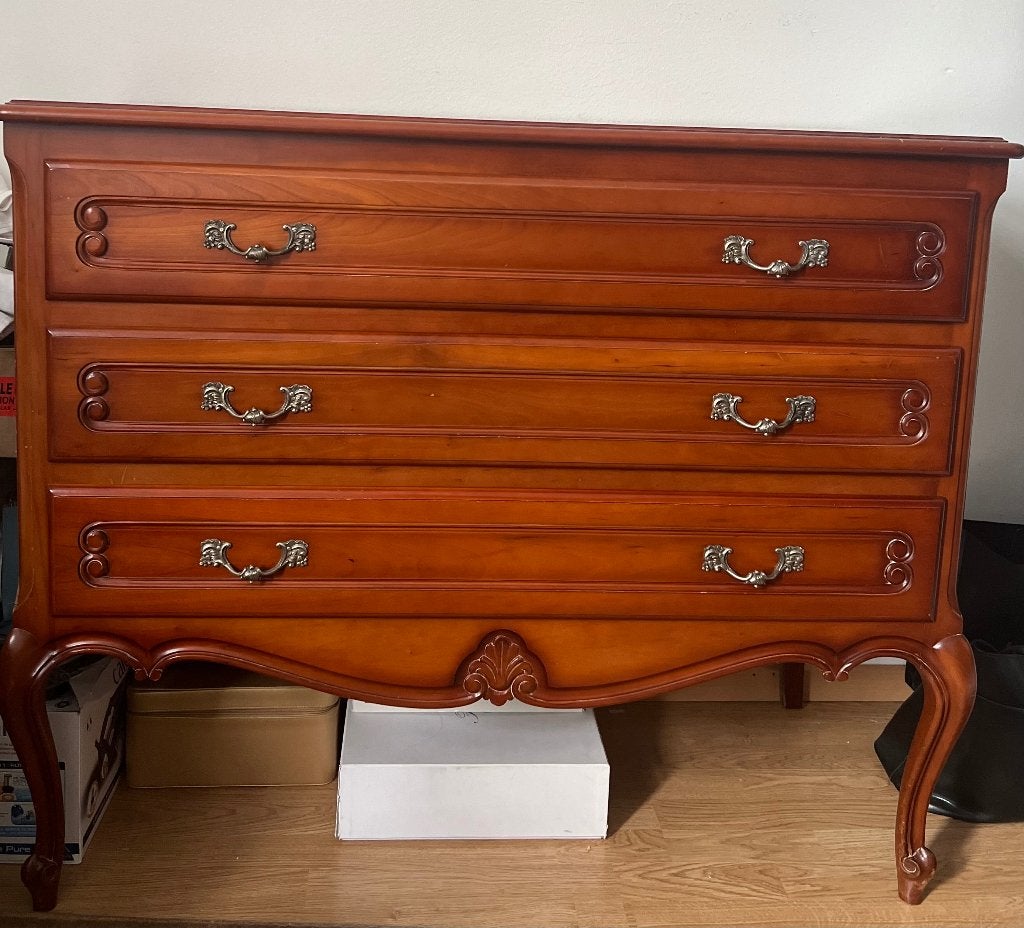 Houten commode met spiegel, Huis en Inrichting, Kasten | Ladekasten, 3 of 4 laden, Ophalen, Gebruikt