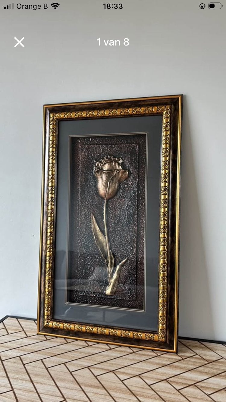 Belle peinture en relief 3D - Tulipe dans un cadre orné, Enlèvement, Comme neuf, Métal