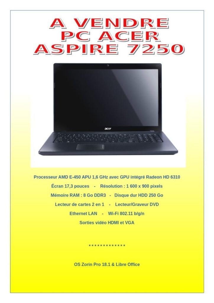 PC PORTABLE ACER 17", Enlèvement, Acer