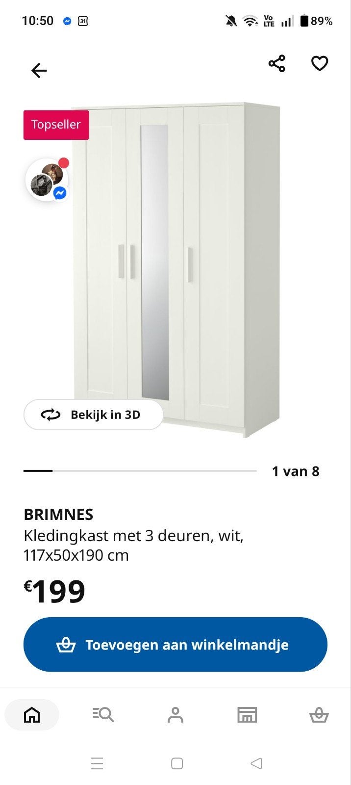 Brimnes ikea kleerkast wit met spiegeldeur, Huis en Inrichting, Ophalen