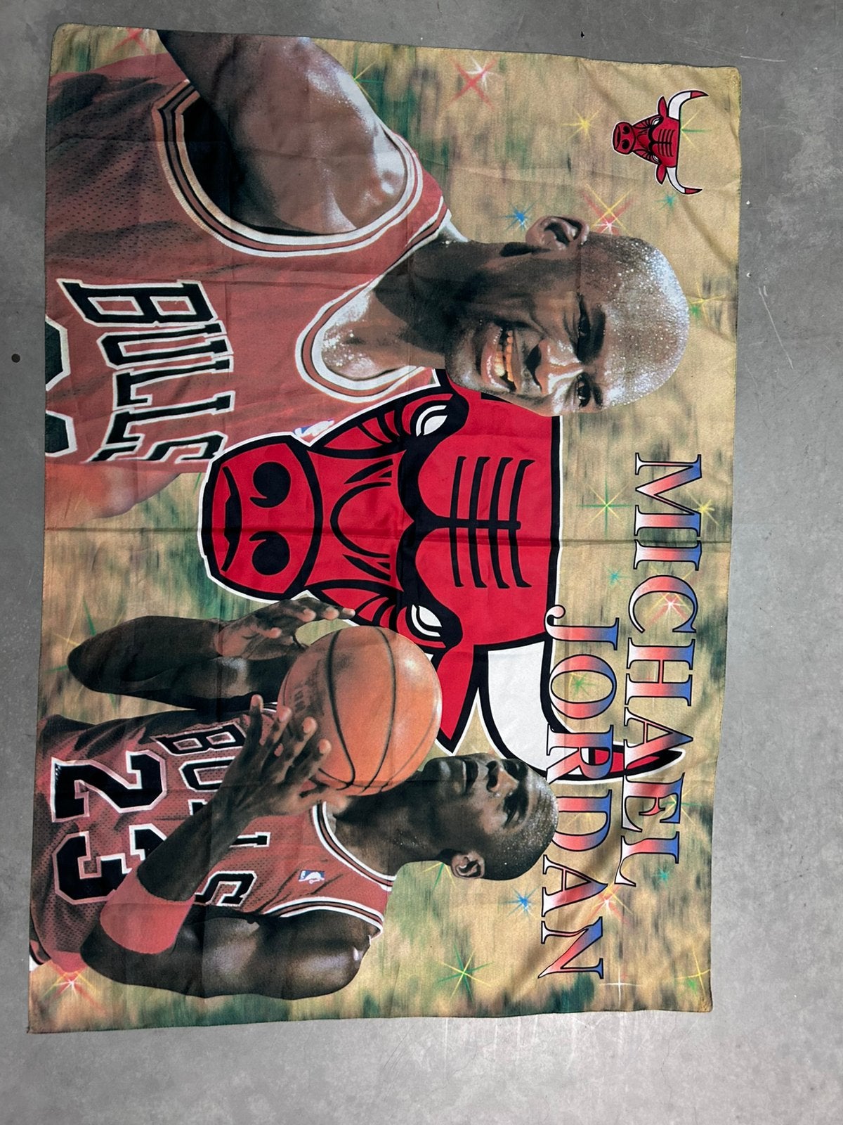 Michael jordan, poster op textiel, Verzamelen, Ophalen, Deurposter of groter, Rechthoekig Liggend, Zo goed als nieuw