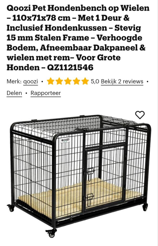 Qoozi Pet Hondenbench op Wielen – 110x71x78 cm – Met 1 Deur, Enlèvement