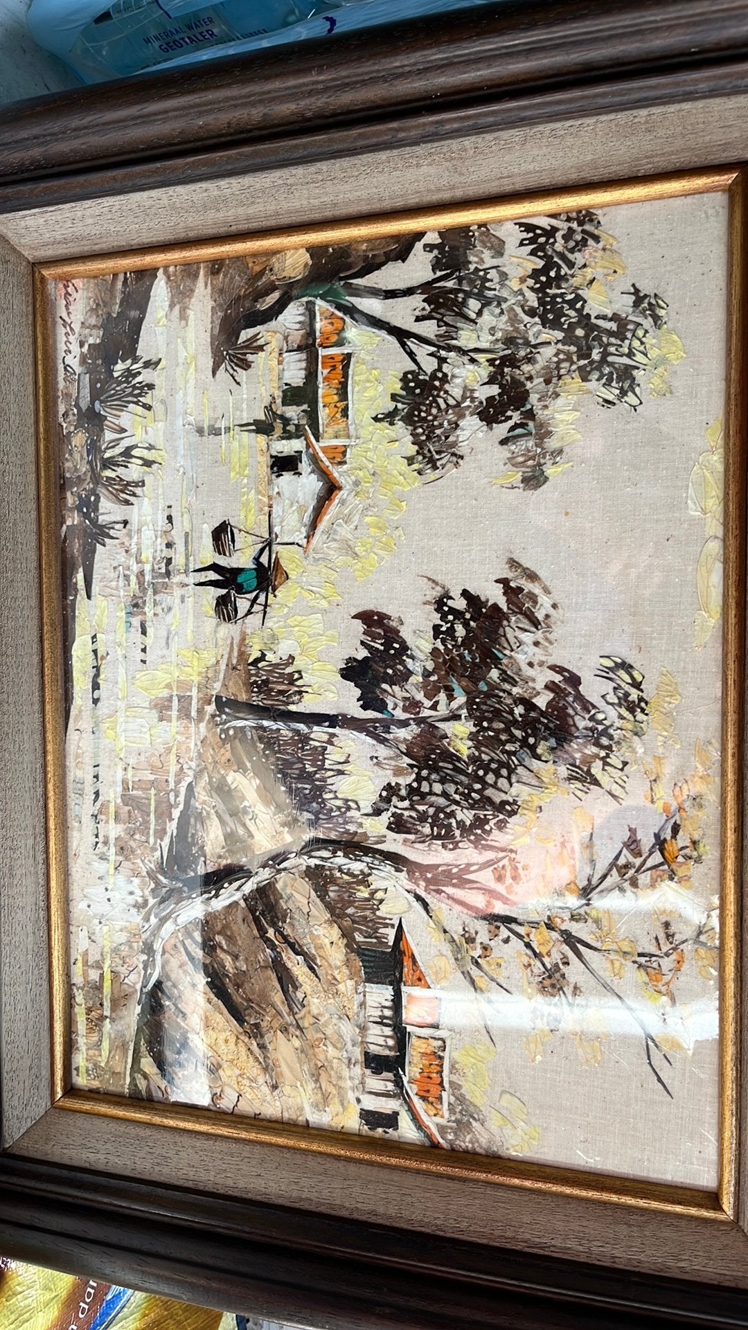 Vlindervleugelschilderij, Antiquités & Art, Enlèvement ou Envoi, Autres techniques, Paysage, Sous verre