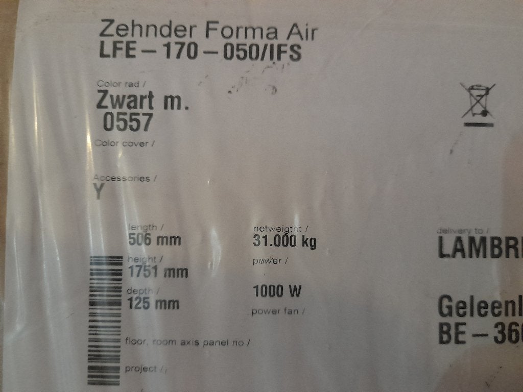 Zehnder forma air (zwart), Ophalen, Radiator, Nieuw, 60 tot 150 cm