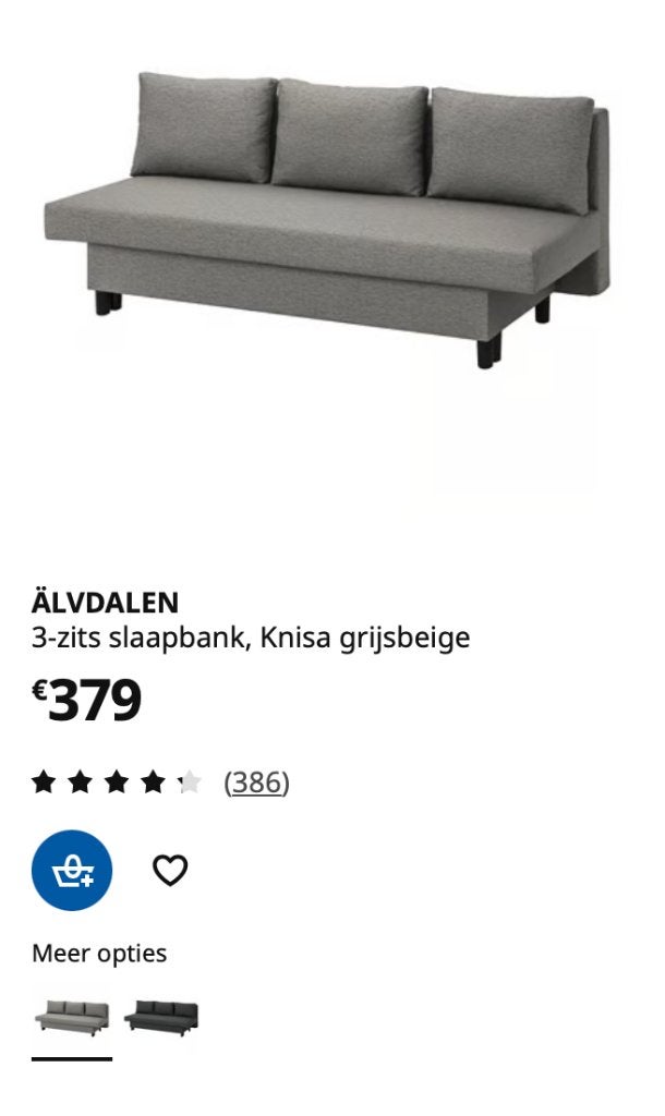 slaapzetel Ikea, Gris, 200 cm, Une personne, Comme neuf