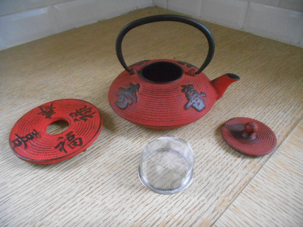 Théière rouge en fonte avec son support en fonte. xxxx, Enlèvement ou Envoi, Fonte