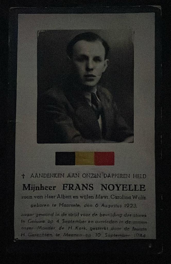 BP oorlog Frans Noyelle 1923 - 1944, Ophalen of Verzenden, Bidprentje