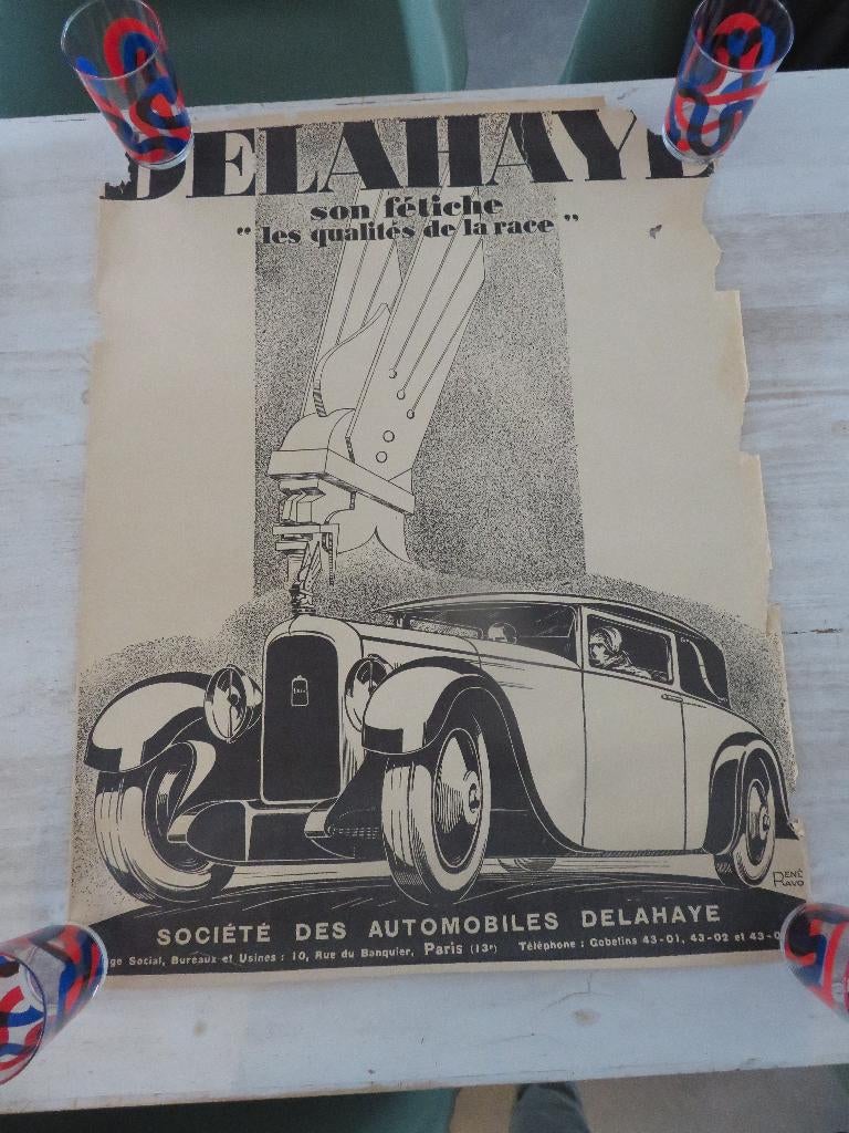 Rene Ravo 1930 poster Delahaye " qualité de la race ", Ophalen of Verzenden, Zo goed als nieuw, Auto's