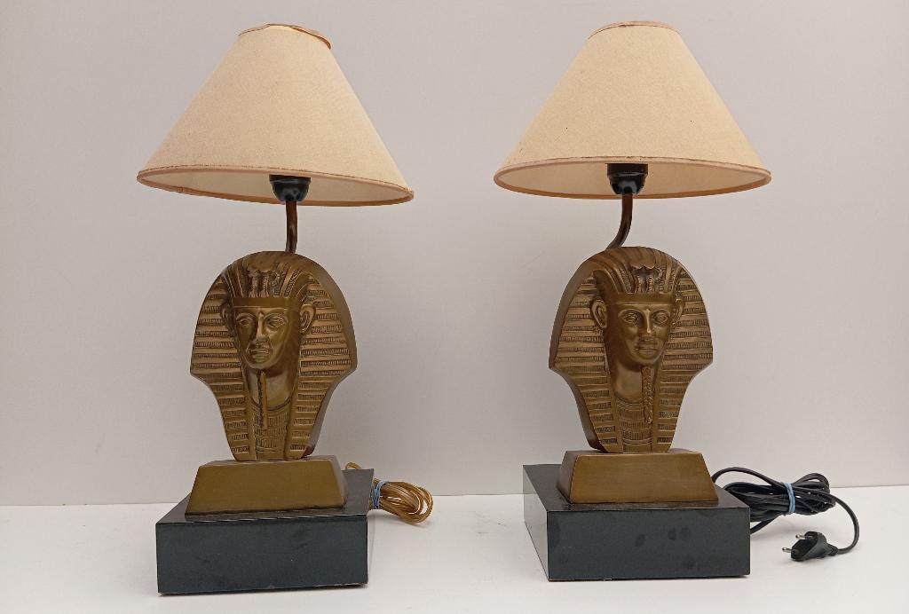 2 LAMPES DE PHARAON, LAMPES DE TABLE EN BRONZE ET LAITON, Maison & Meubles, Enlèvement ou Envoi, Moins de 50 cm