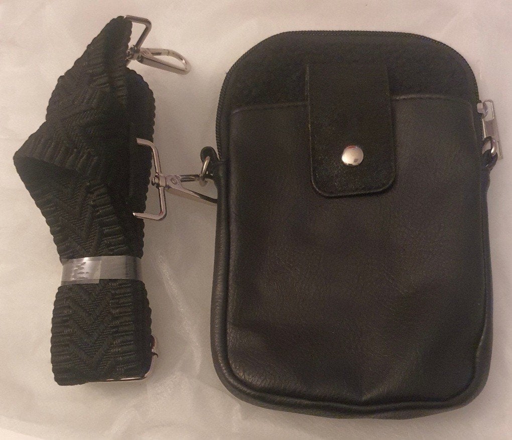 Zwart telefoontasje / crossbody tasje met hippe brede band, Ophalen of Verzenden, Nieuw, Zwart, Overige typen