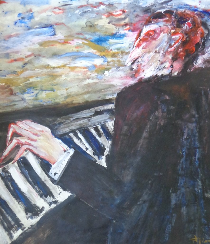 FRANS MINNAERT / DE PIANIST / OLIEVERF PAPIER / 149x125cm, Ophalen, Gesigneerd, Olieverf