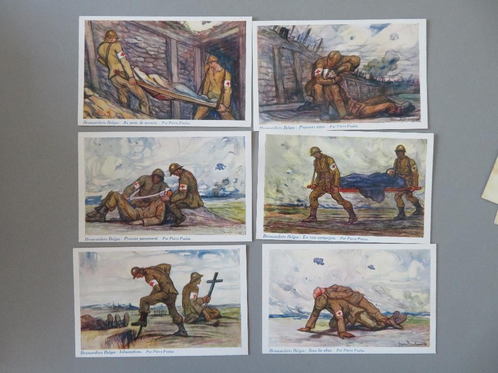 6 pk WO1 Brancardiers Belges par Pierre Paulus, Verzamelen, Militaria | Algemeen, Ophalen of Verzenden, Overige soorten, Foto of Poster