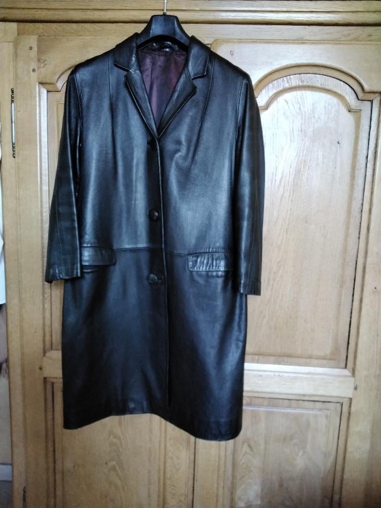 manteau en cuir noir, Taille 42/44 (L), Autre, Enlèvement, Porté
