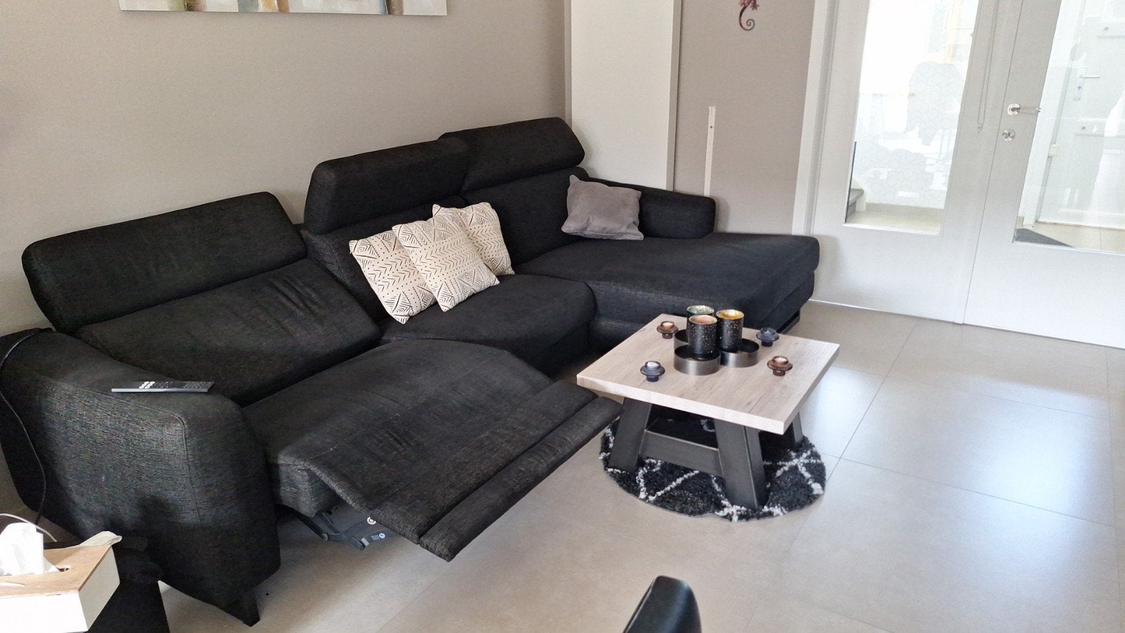 zwarte 3 zits met loungsgedeelte, Huis en Inrichting, Zetels | Complete zithoeken, Ophalen