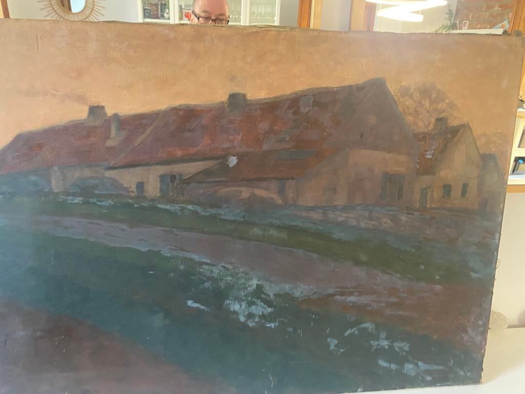 Olieverf op doek landelijk landschap Valery Vander Poorten, Ophalen of Verzenden