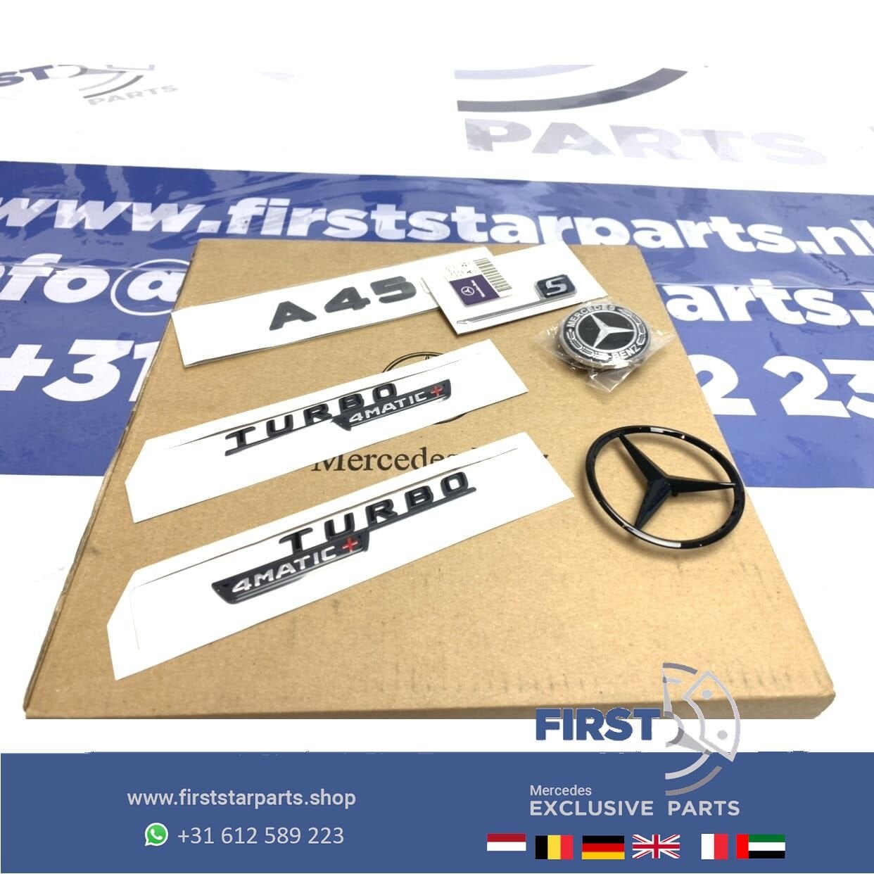 W177 A KLASSE A45 S AMG LOGO EMBLEMEN SET ZWART BADGES 2018-, Gebruikt, -, Ophalen of Verzenden, -