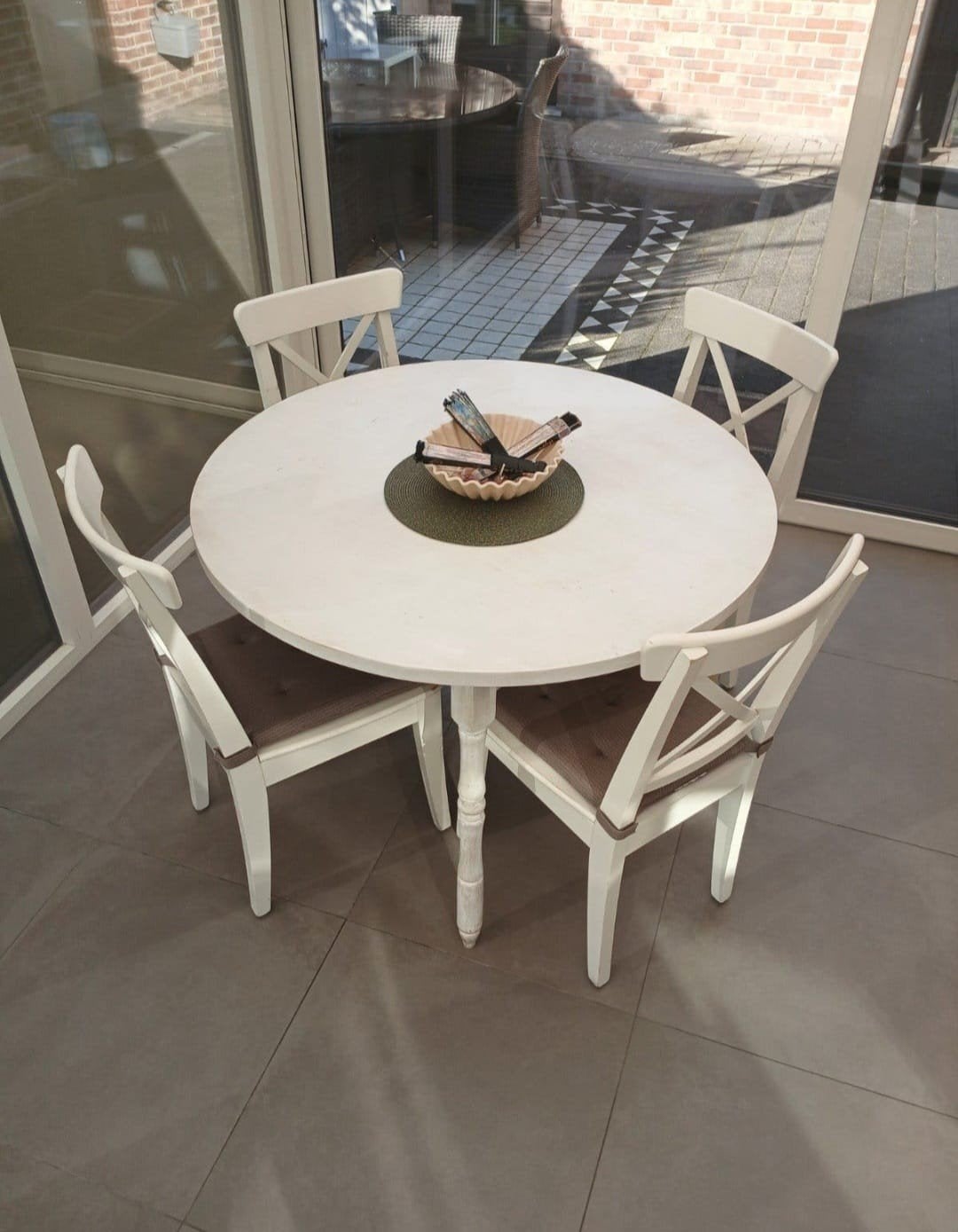 tafel met 4 stoelen. 0476237459, Tuin en Terras, Ophalen, 4 zitplaatsen, Eettafel, Zo goed als nieuw