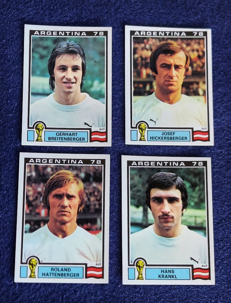 4 versch. Panini stickers voetbal ' WK Arg 1978 - Oostenrijk, Enlèvement ou Envoi, Neuf, Plusieurs autocollants
