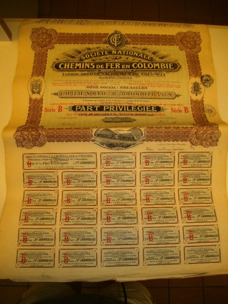 Lot 23 aandelen Colombiaanse spoorwegen (Verzam-016), Postzegels en Munten, Ophalen of Verzenden, 1920 tot 1950, Aandeel