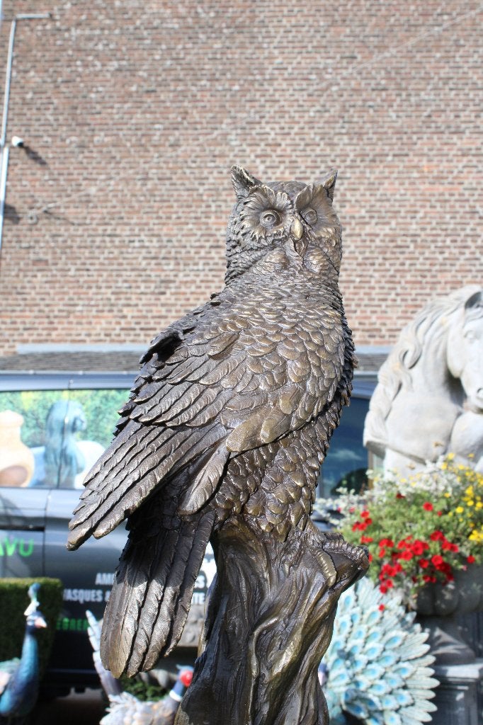 hibou sur tronc en bronze signé : MILO, Antiquités & Art, Enlèvement ou Envoi, Bronze