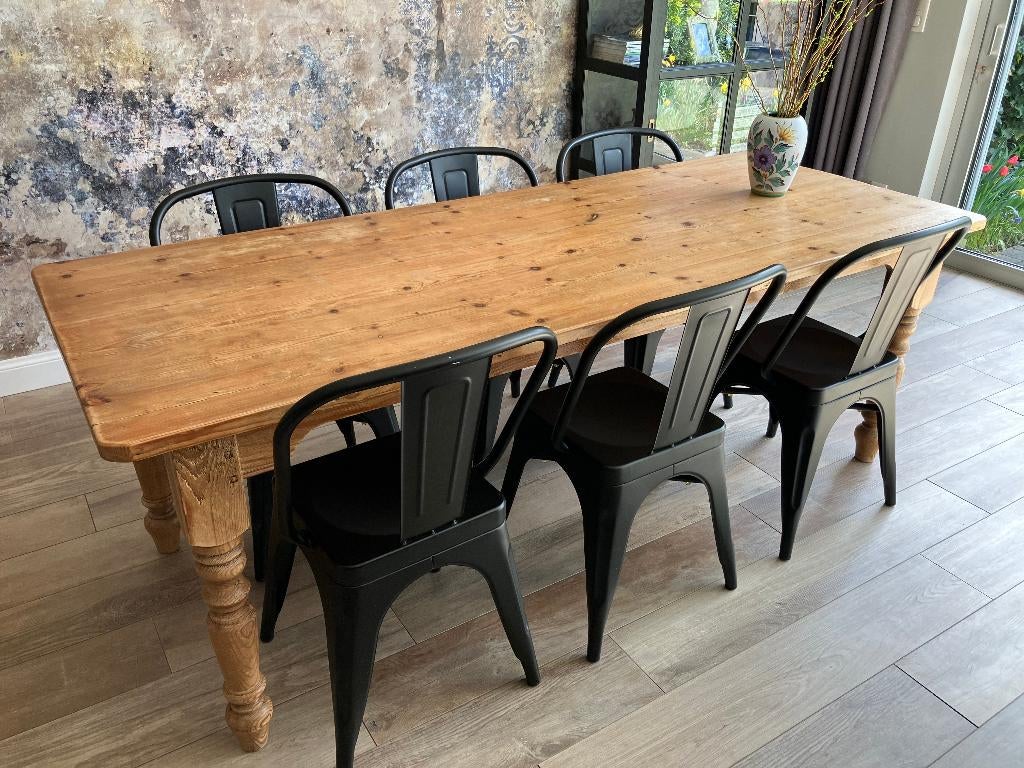 Set van 6 tolix-stijl stoelen, Ophalen, Gebruikt, Zwart, Metaal