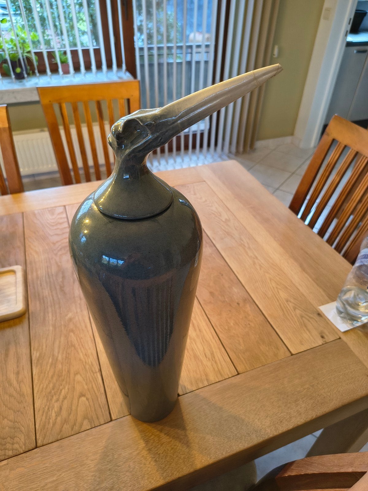 Vaas met deksel in de vorm van een vogelkop, Maison & Meubles, 59 cm, Enlèvement, Pierre/céramique, Bleu