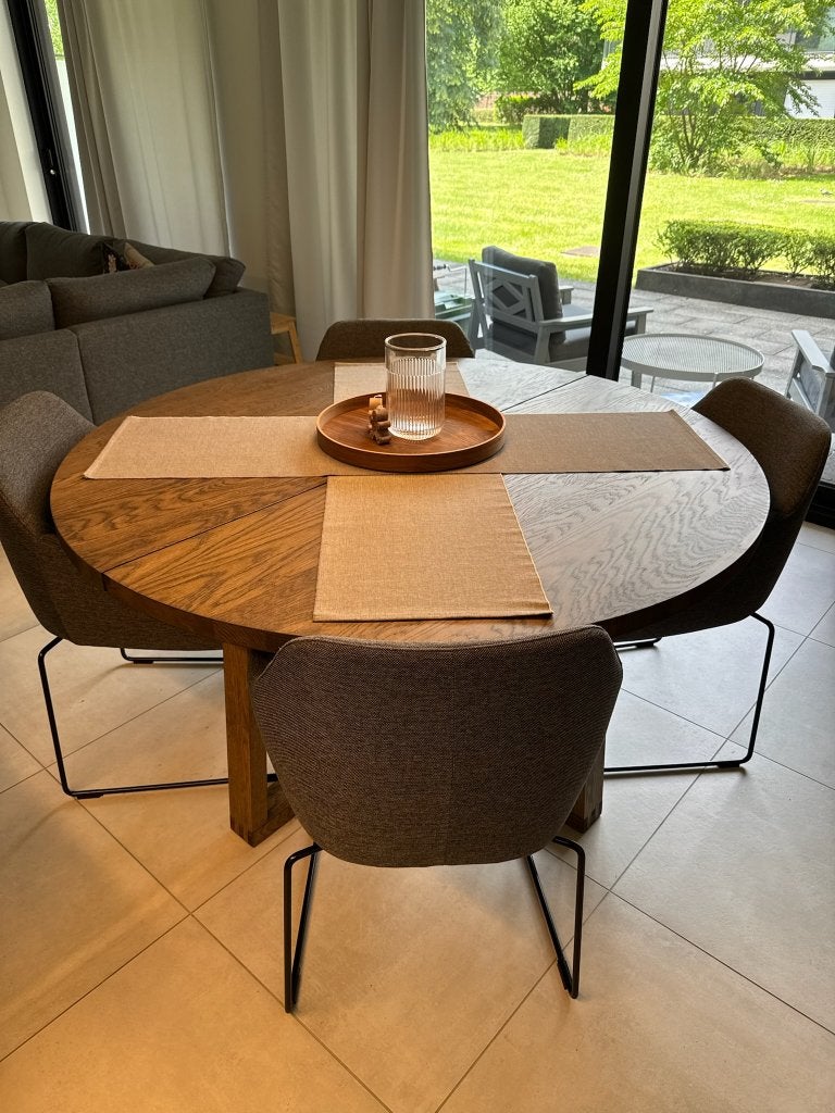 Verhuisverkoop – IMÖRBYLÅNGA eettafel met 4 TOSSBERG stoelen, Huis en Inrichting, Tafels | Eettafels, Ophalen, Rond, Zo goed als nieuw