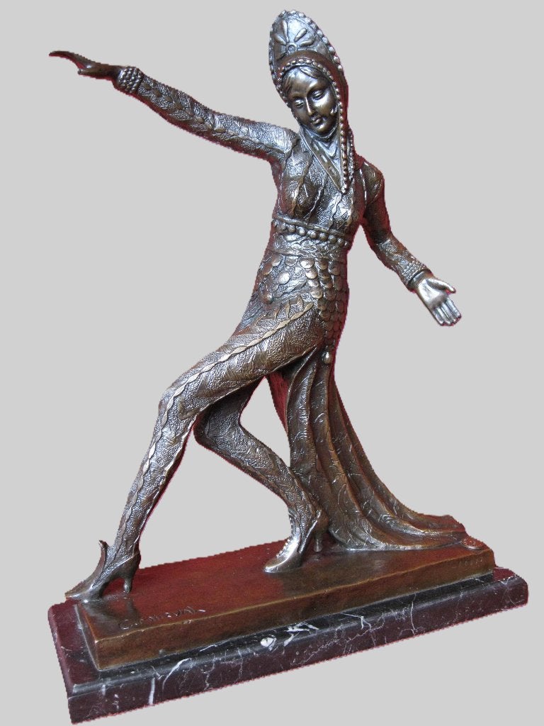 Art Nouveau: bronzen beeld Claude Mirval., Ophalen, Brons