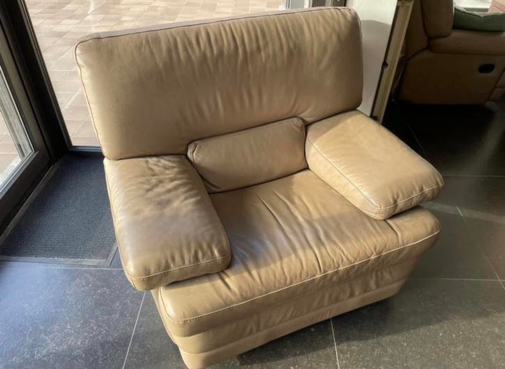 Zetel met relax leder taupe, Ophalen, Gebruikt, Leer