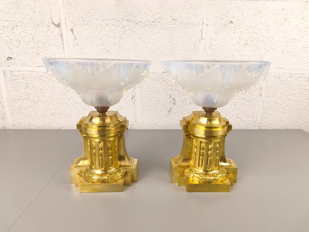 Duo antieke verguld bronzen tafellampen, Antiquités & Art, Antiquités | Éclairage, Enlèvement ou Envoi