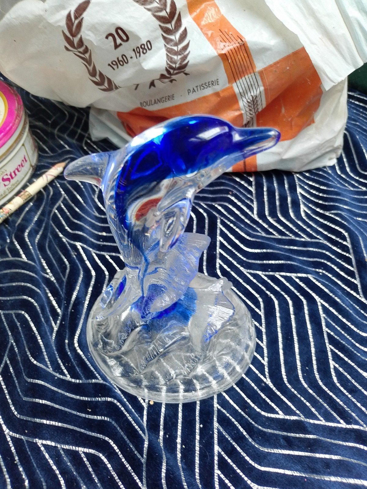 Dauphin Vintage en Cristal d'Arques – Bleu Cobalt Anne 80, Enlèvement