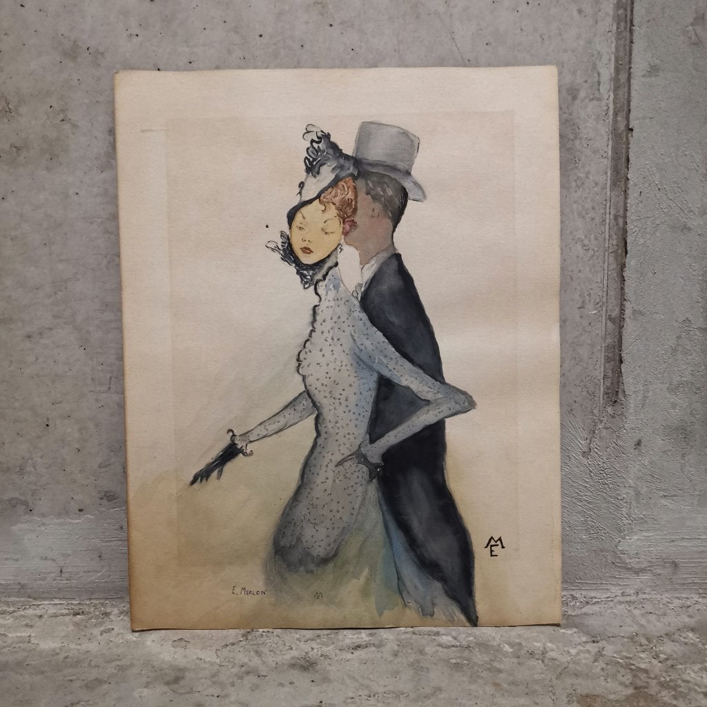Couple élégant (vers 1960) - E. Merlon, Antiquités & Art, Art | Peinture | Moderne, Enlèvement, Signé, Impression