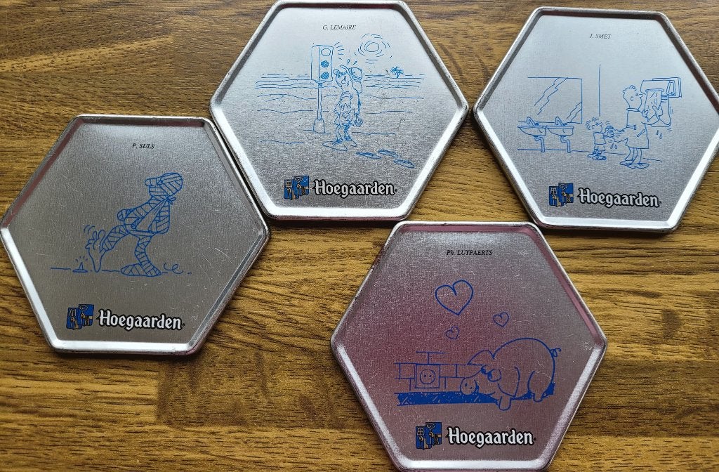 Set van 4 verschillende HOEGAARDEN onderzetters., Ophalen of Verzenden, Gebruikt