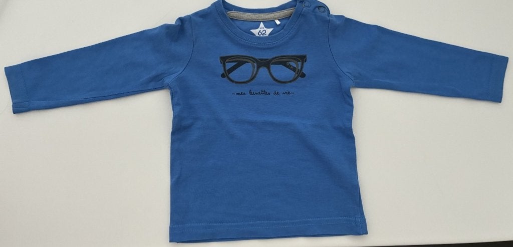 Blauwe t-shirt (bio-katoen, zachte stof) JBC maat 62, Kinderen en Baby's, Babykleding | Maat 62, Ophalen of Verzenden, Zo goed als nieuw