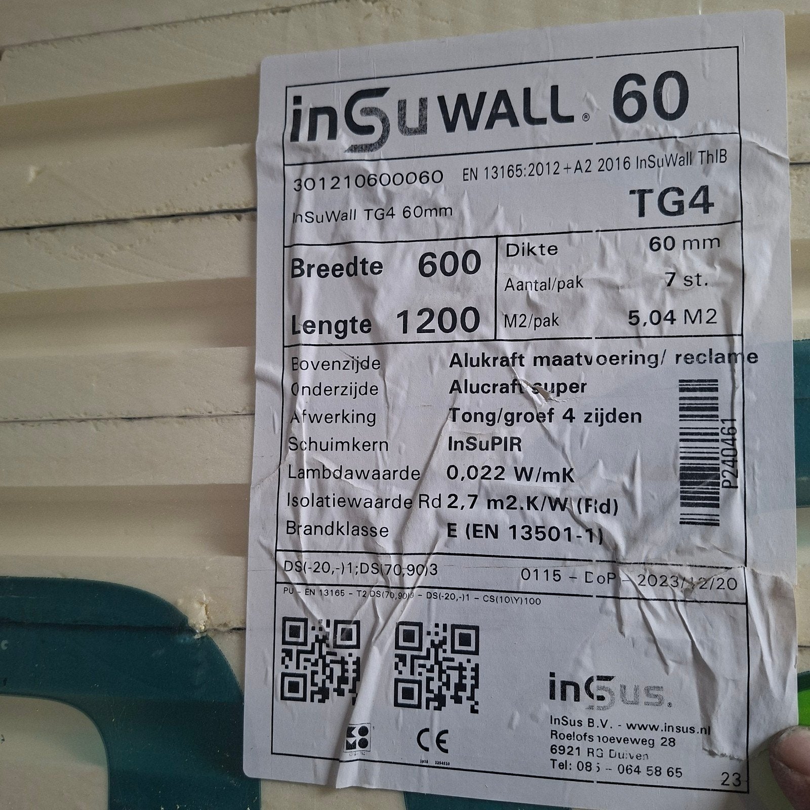 insuwall pur isolatie 60mm, Ophalen