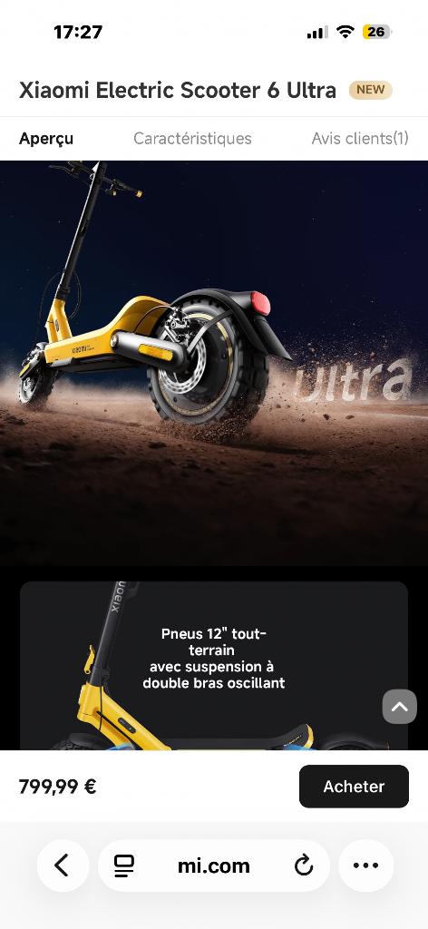 Trottinette électrique Xiaomi 6 Ultra – neuve, Enlèvement, Neuf, Step électrique (E-scooter), Xiaomi