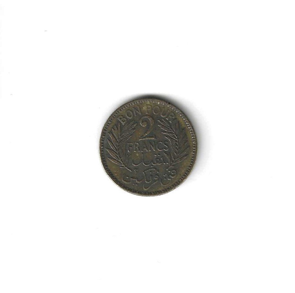 Tunesië, 2 Francs AH1364(1945)., Timbres & Monnaies, Enlèvement ou Envoi, Autres pays, Monnaie en vrac