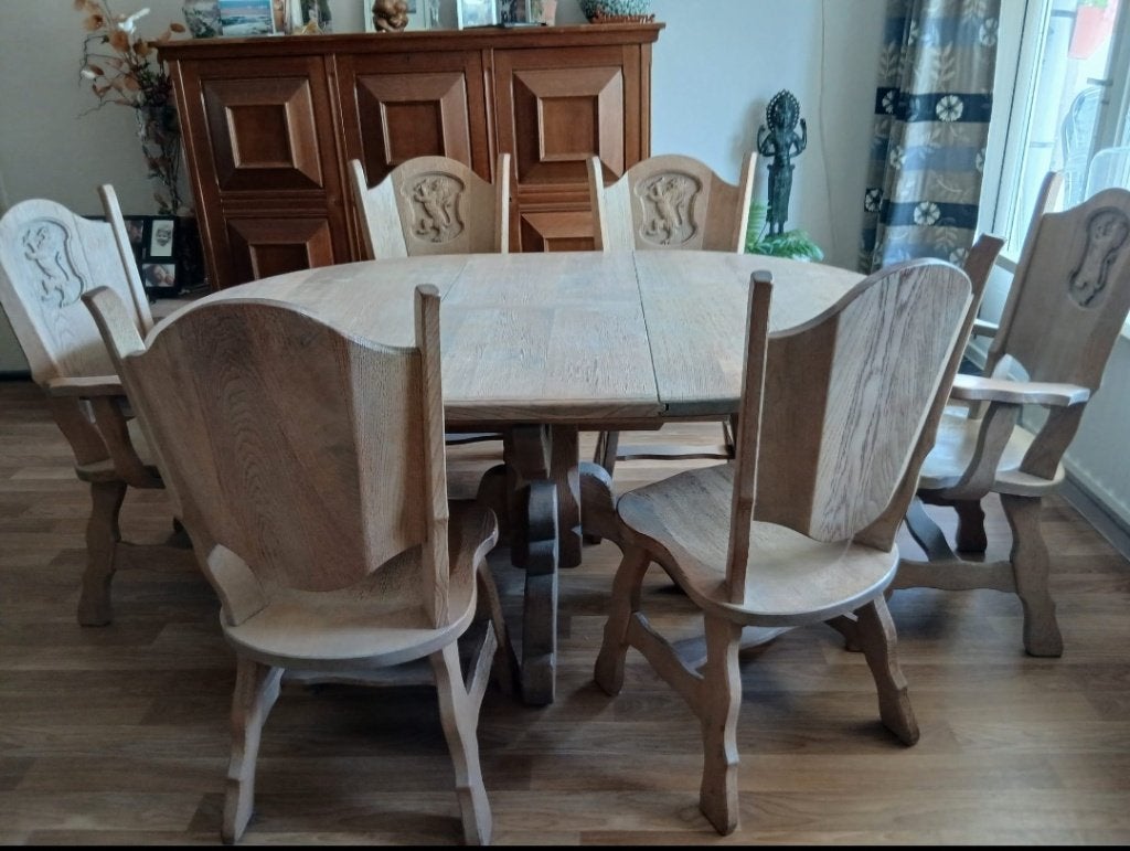 Eettafel massief eiken met 6 stoelen, Huis en Inrichting, Tafels | Eettafels, Ophalen, Zo goed als nieuw, Vijf personen of meer