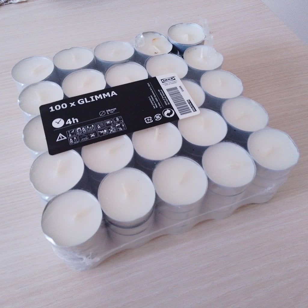 Te koop: geurloze theelichtjes (100 ex.), Ophalen, Wit, IKEA, Kaars