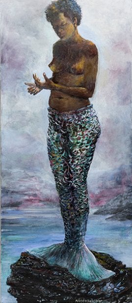 Neel Korteweg (1944): Zeemeermin (O/D, 79 x 197 cm), Ophalen, Gesigneerd, Figuren