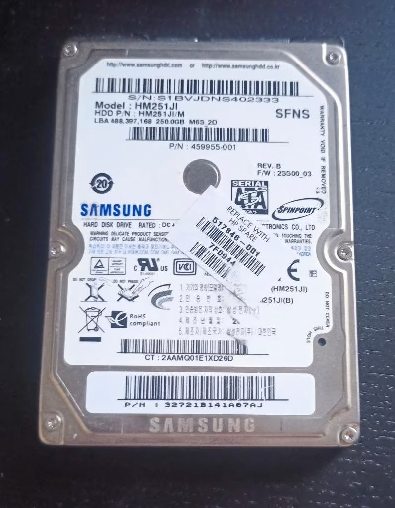 Disque dur Samsung HM251JI, Informatique & Logiciels, Enlèvement ou Envoi, Interne, 250 GB, Comme neuf